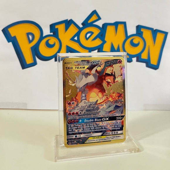 Pokémon Reshiram & Charizard GX SM201 Alternate Art Metal Gold Card - Picture 1 of 3